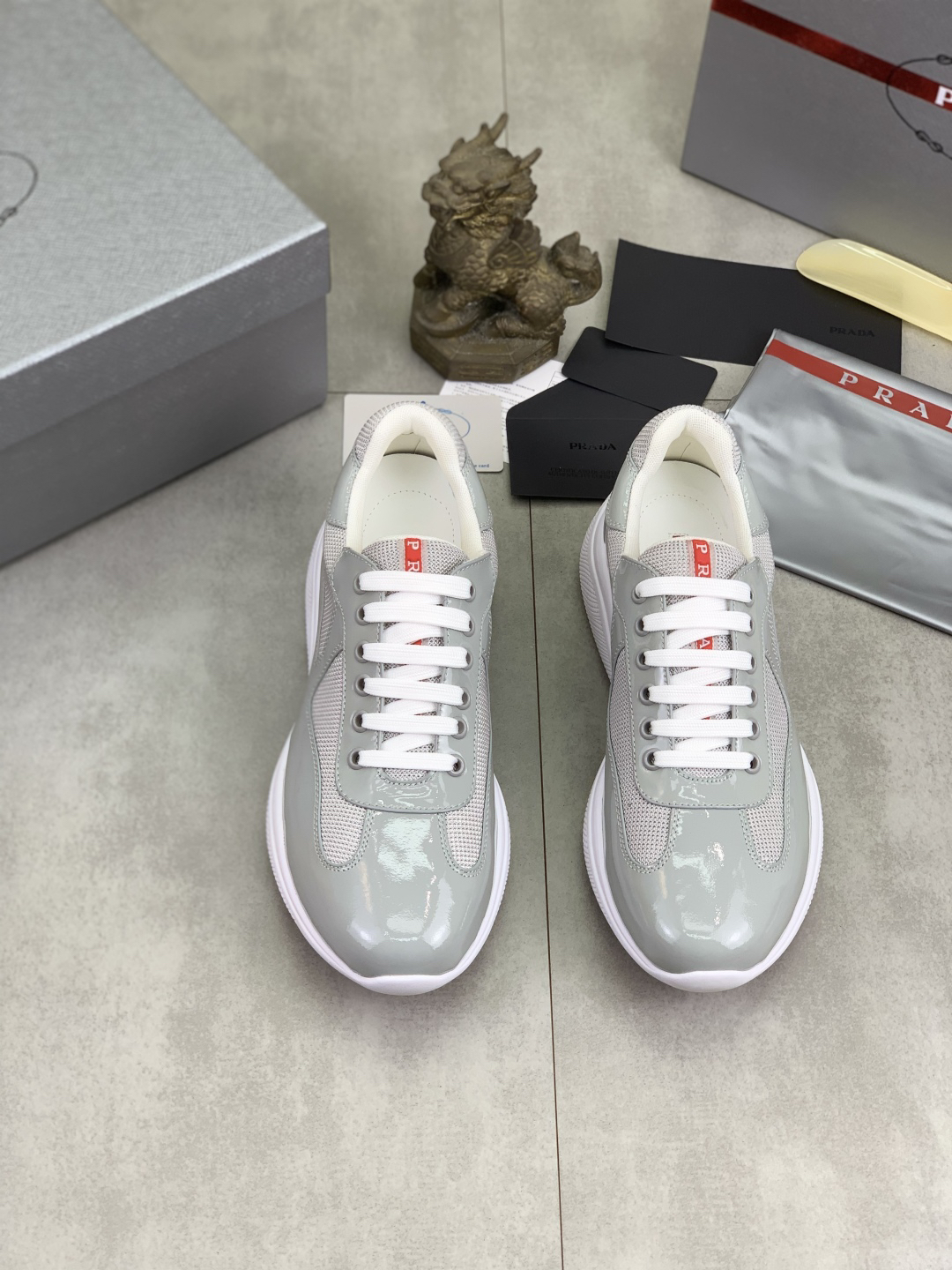 Prada Mesh Leather Sneakers Gray