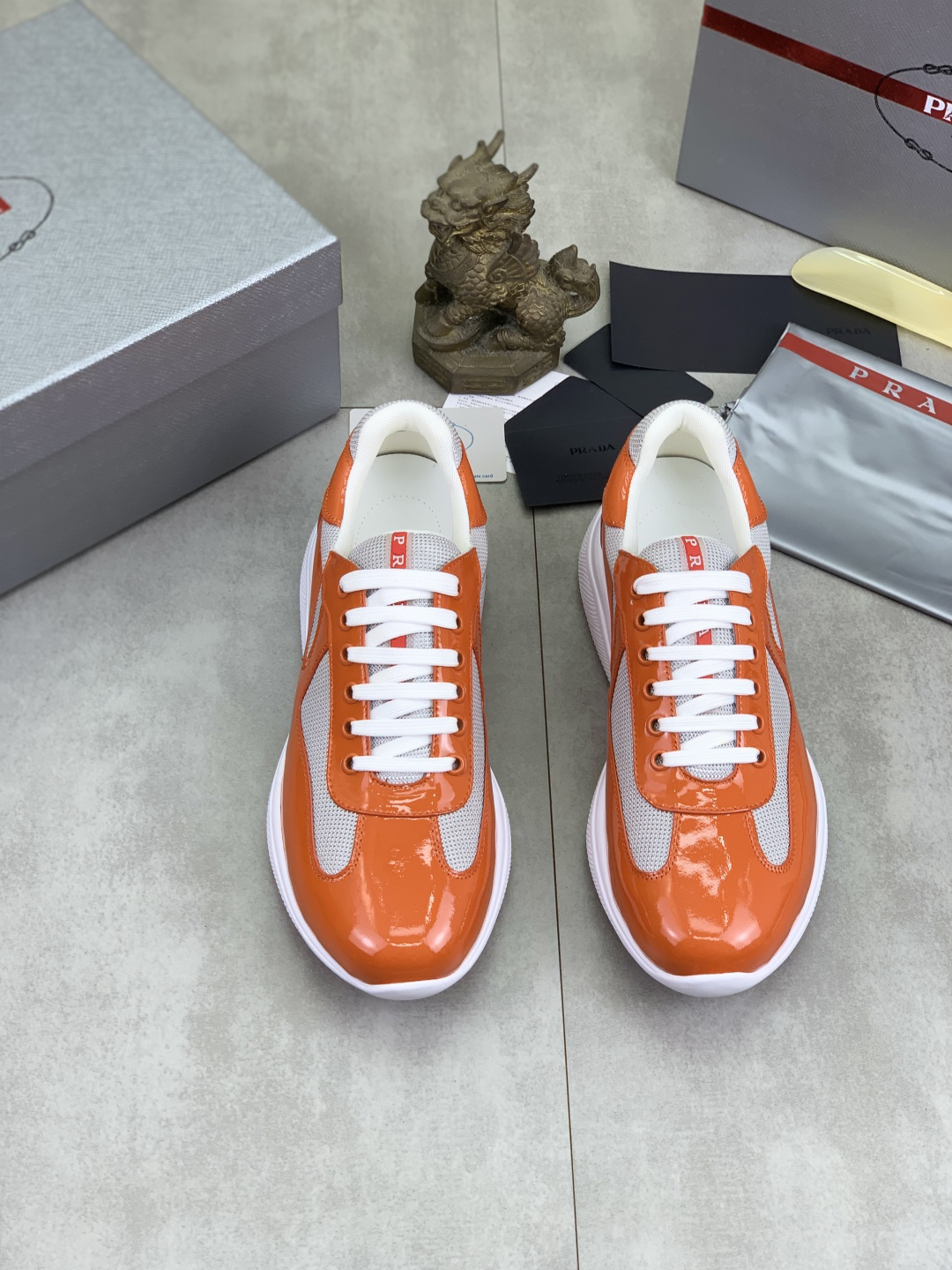 Prada Leather Mesh Sneakers Orange