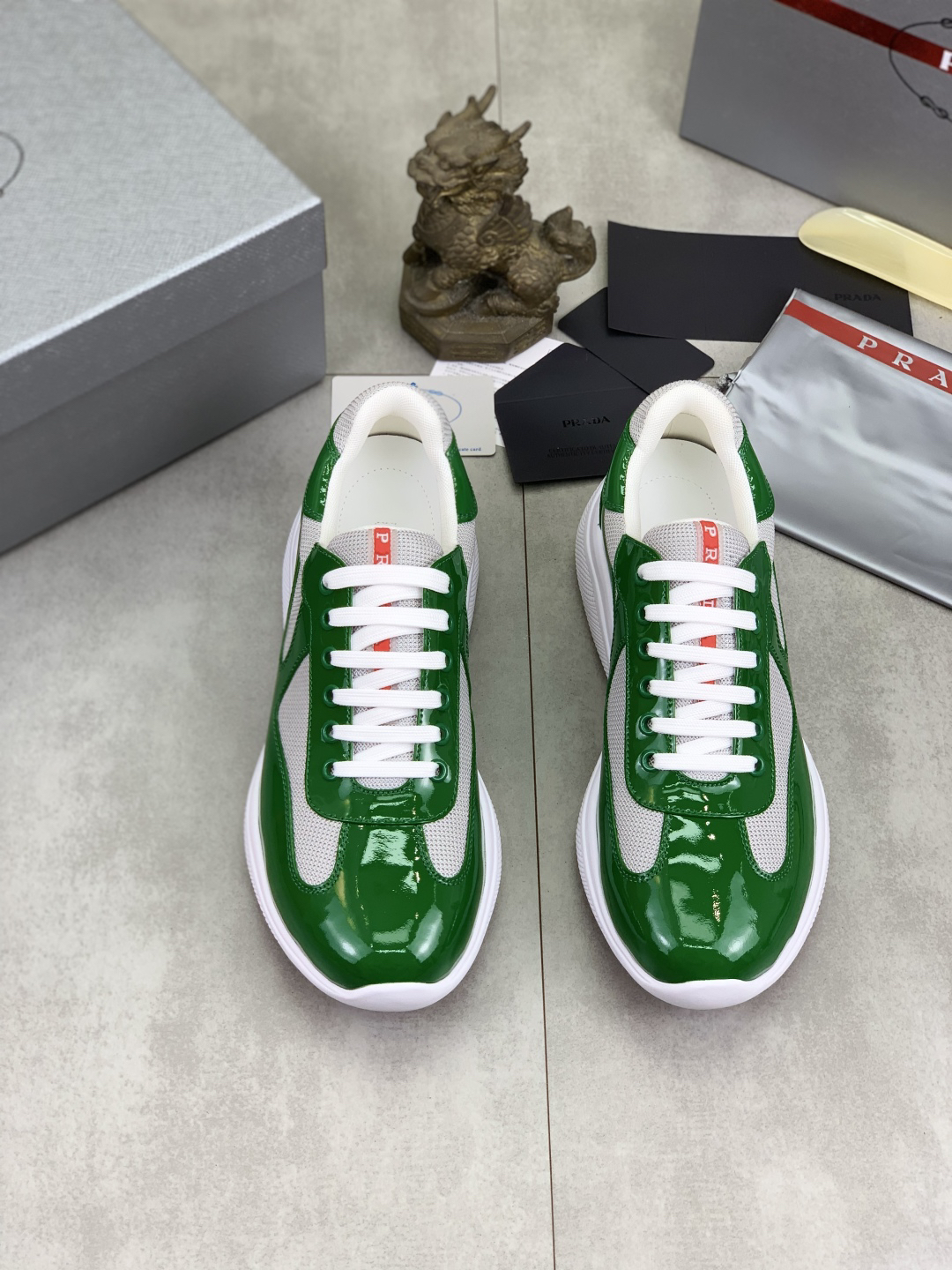 Prada Leather Mesh Low-Top Sneakers Green