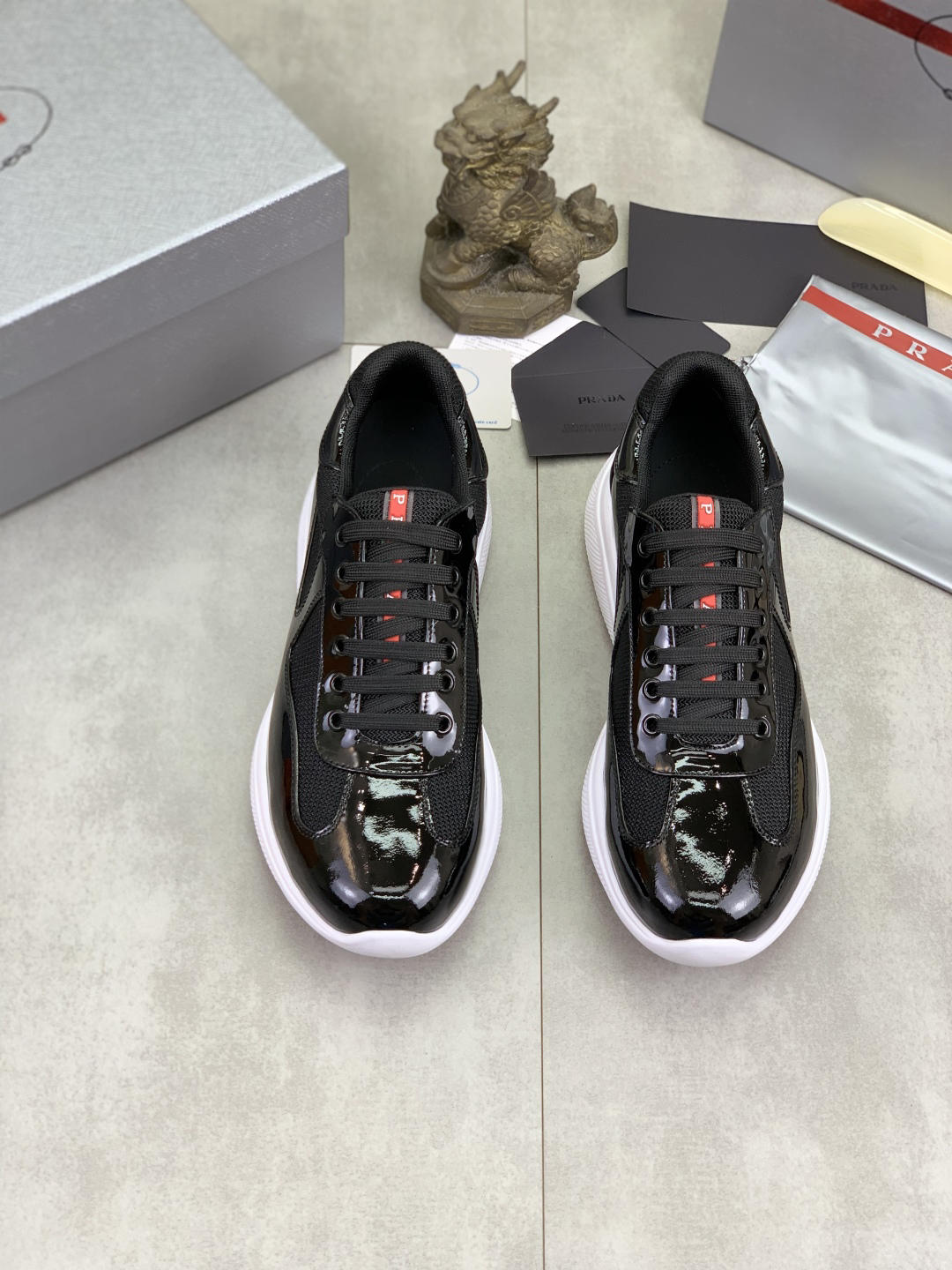 Prada Patent Leather Low-Top Sneakers Black