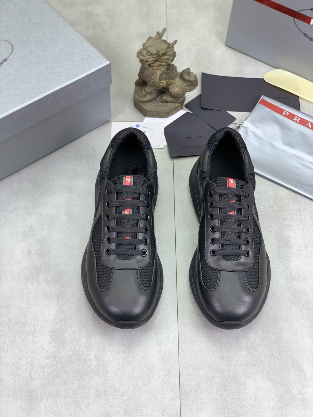 Prada Leather Mesh Sneakers Black