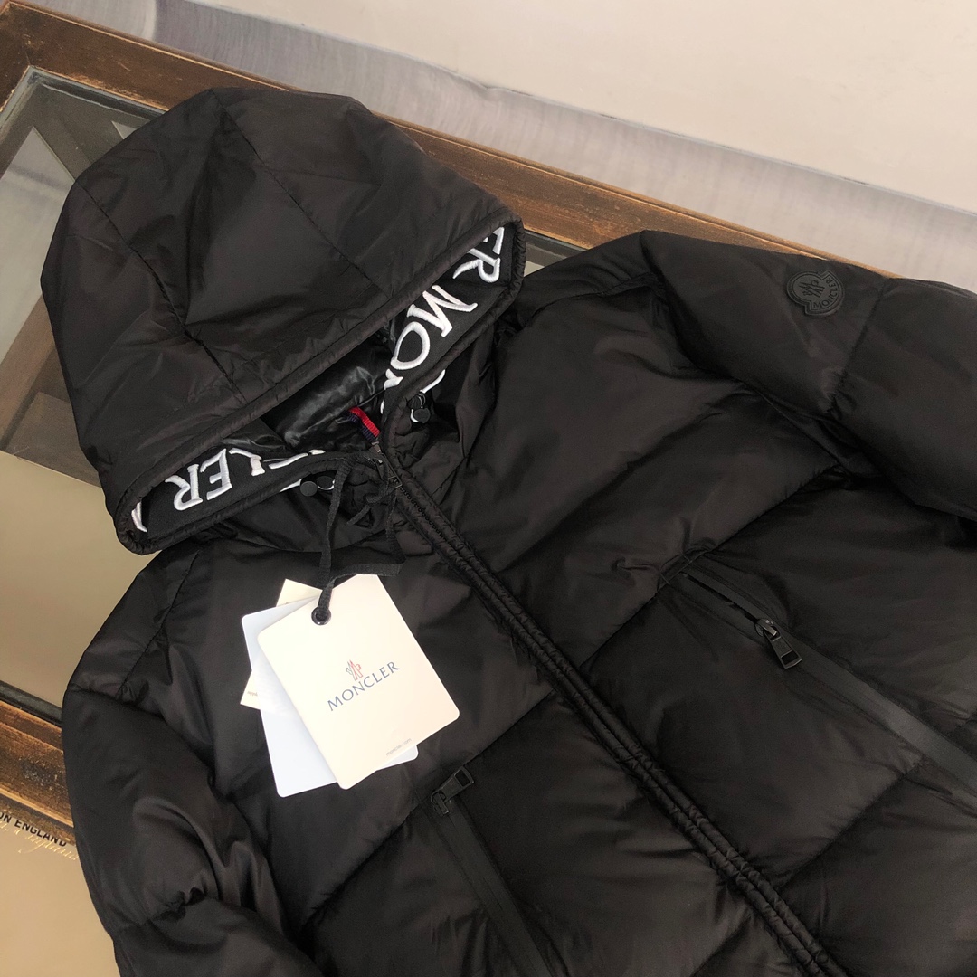Moncler Logo Tape Down Jacket Black