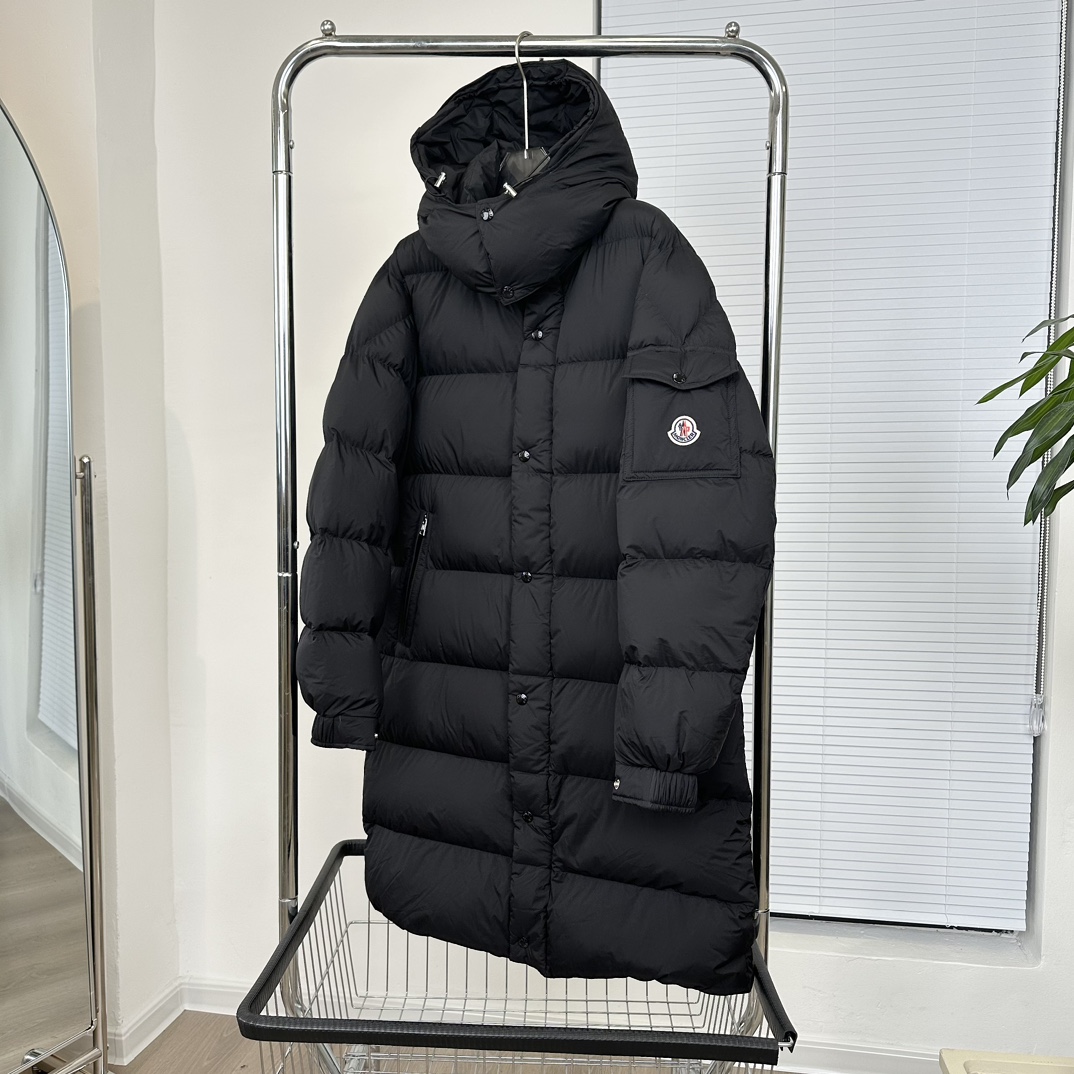 Moncler Hannover Hooded Long Down Coat Black
