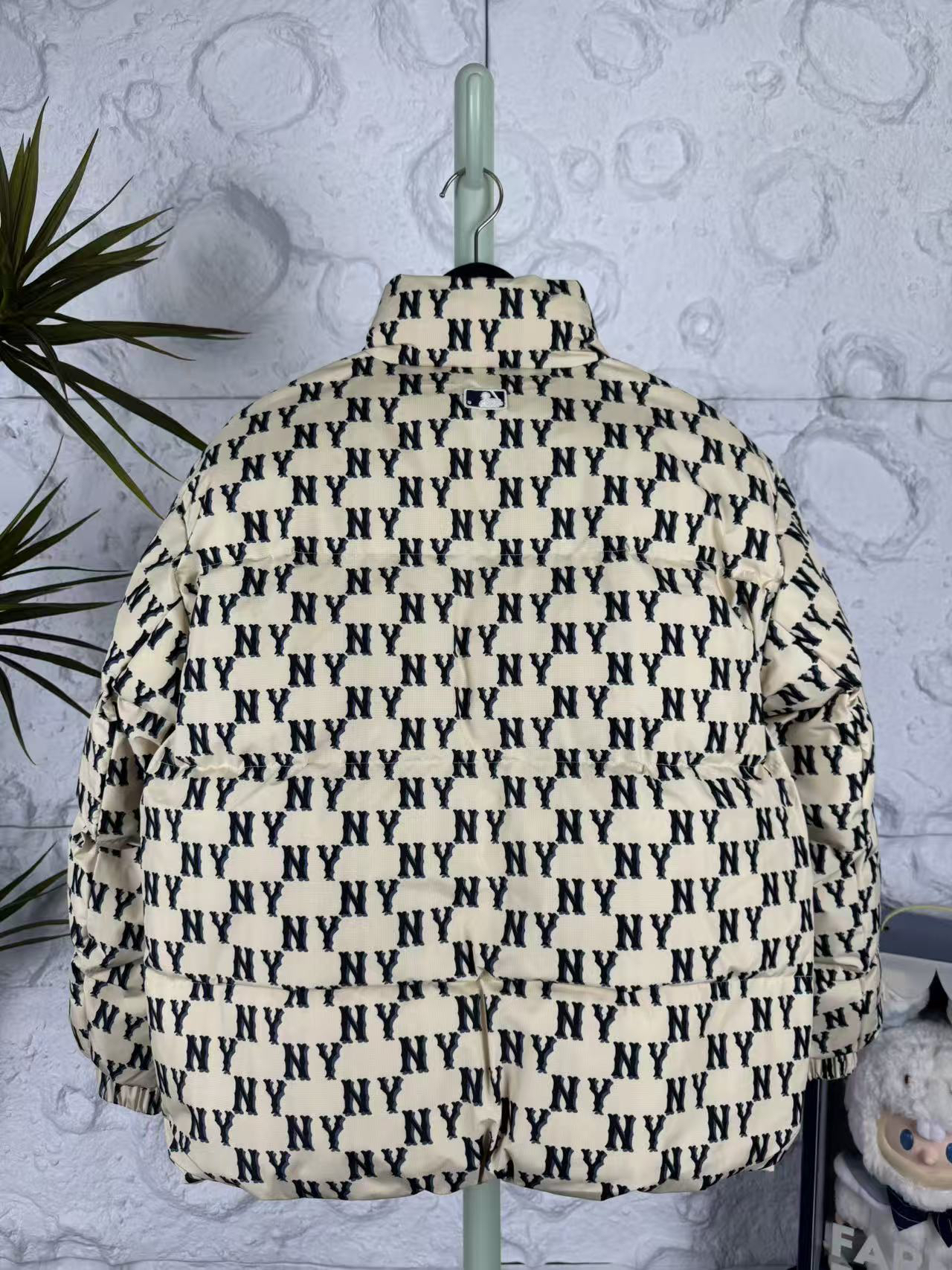 MLB Monogram Hooded Down Jacket Beige