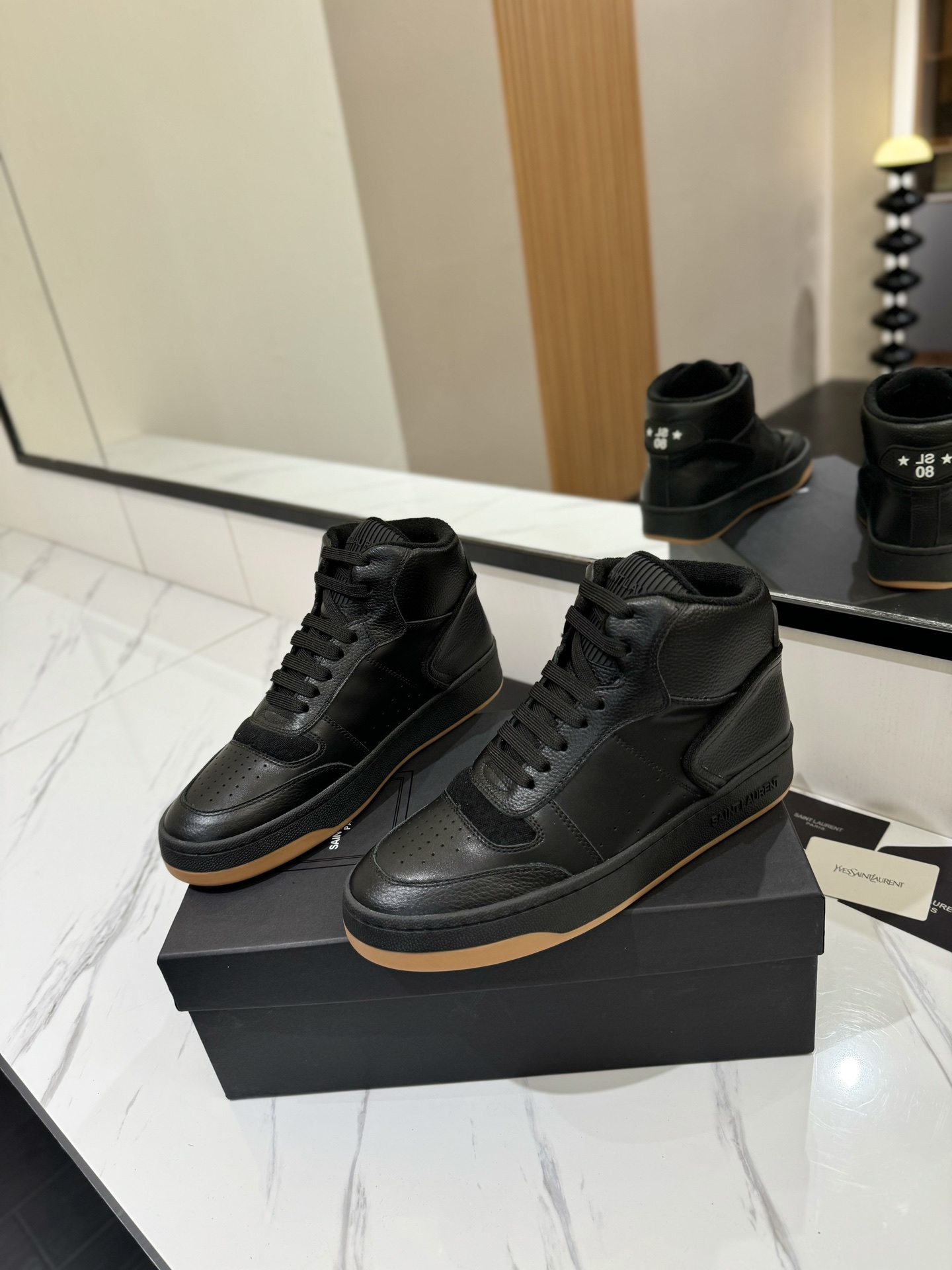 YSL SL61 Leather High-Top Sneakers Black