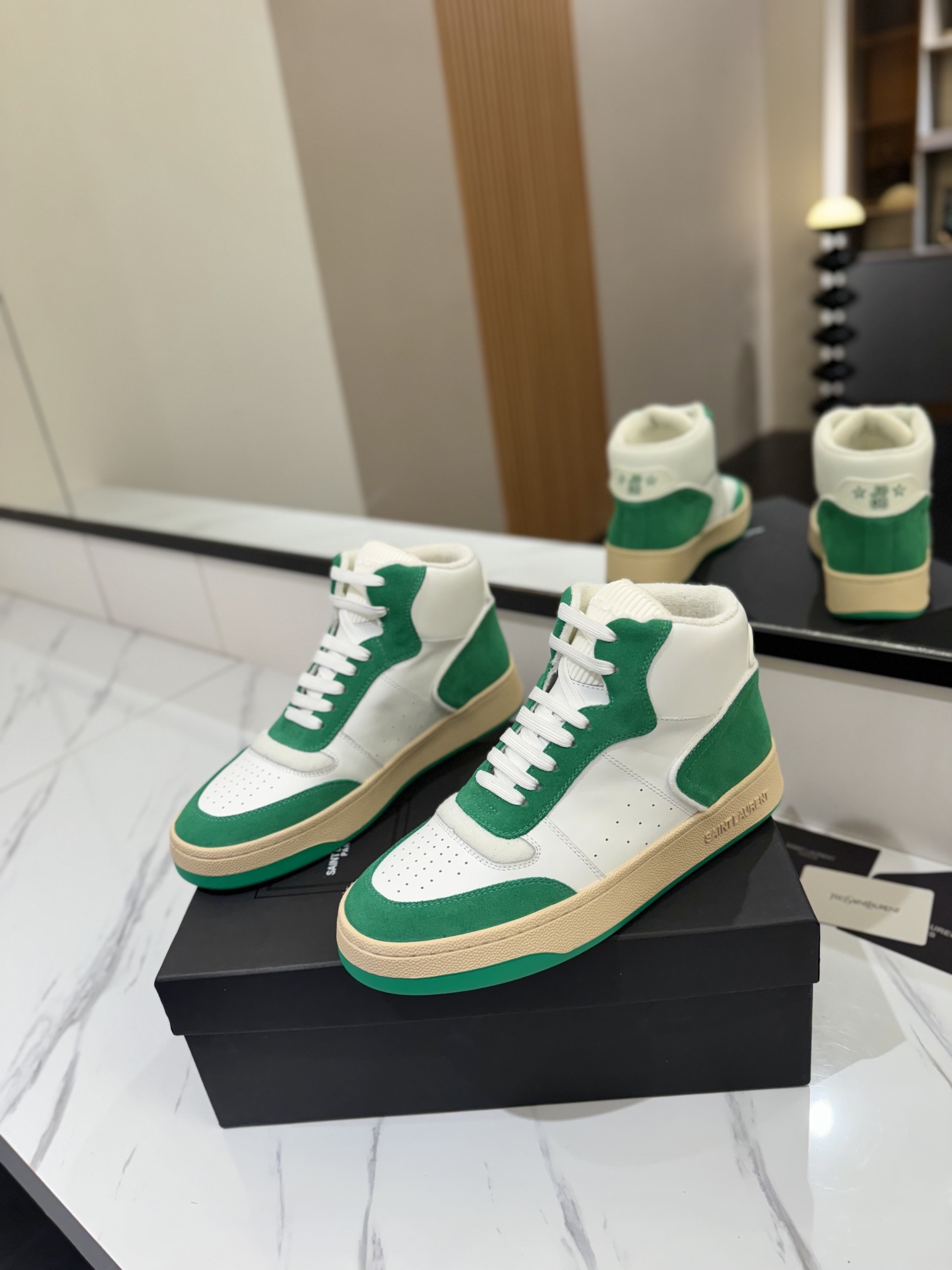 YSL SL80 High-Top Leather Sneakers Green