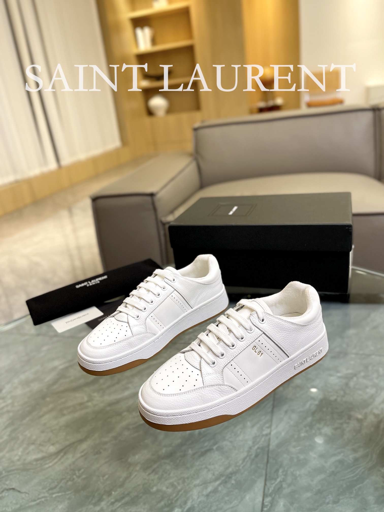 YSL SL61 Leather Sneakers White