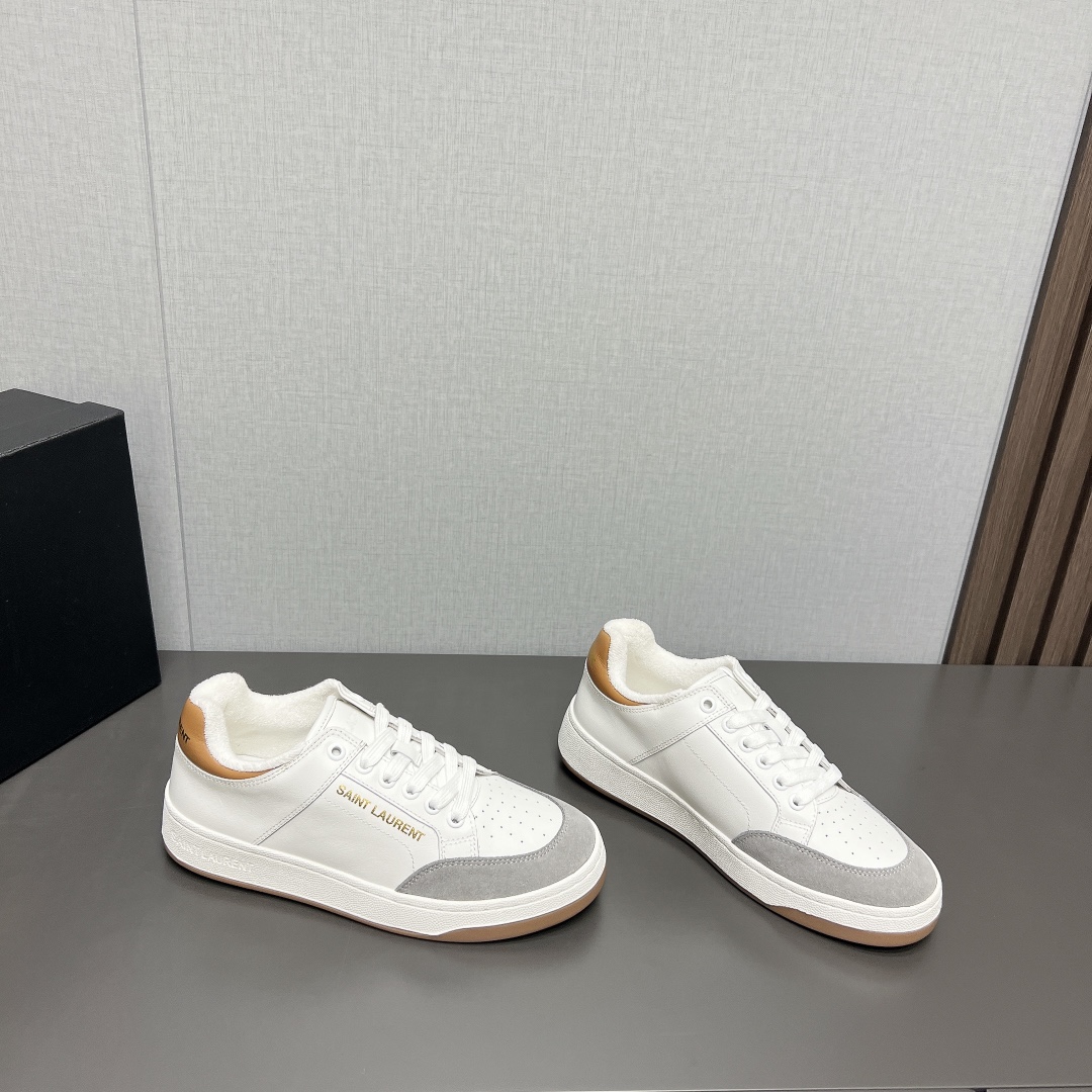 YSL SL/61 Low-Top Leather Sneakers White/Grey/Tan
