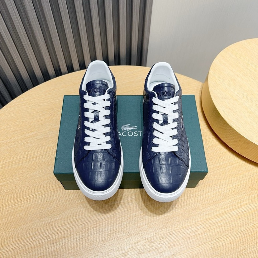 Lacoste Croc-Embossed Leather Sneakers Navy