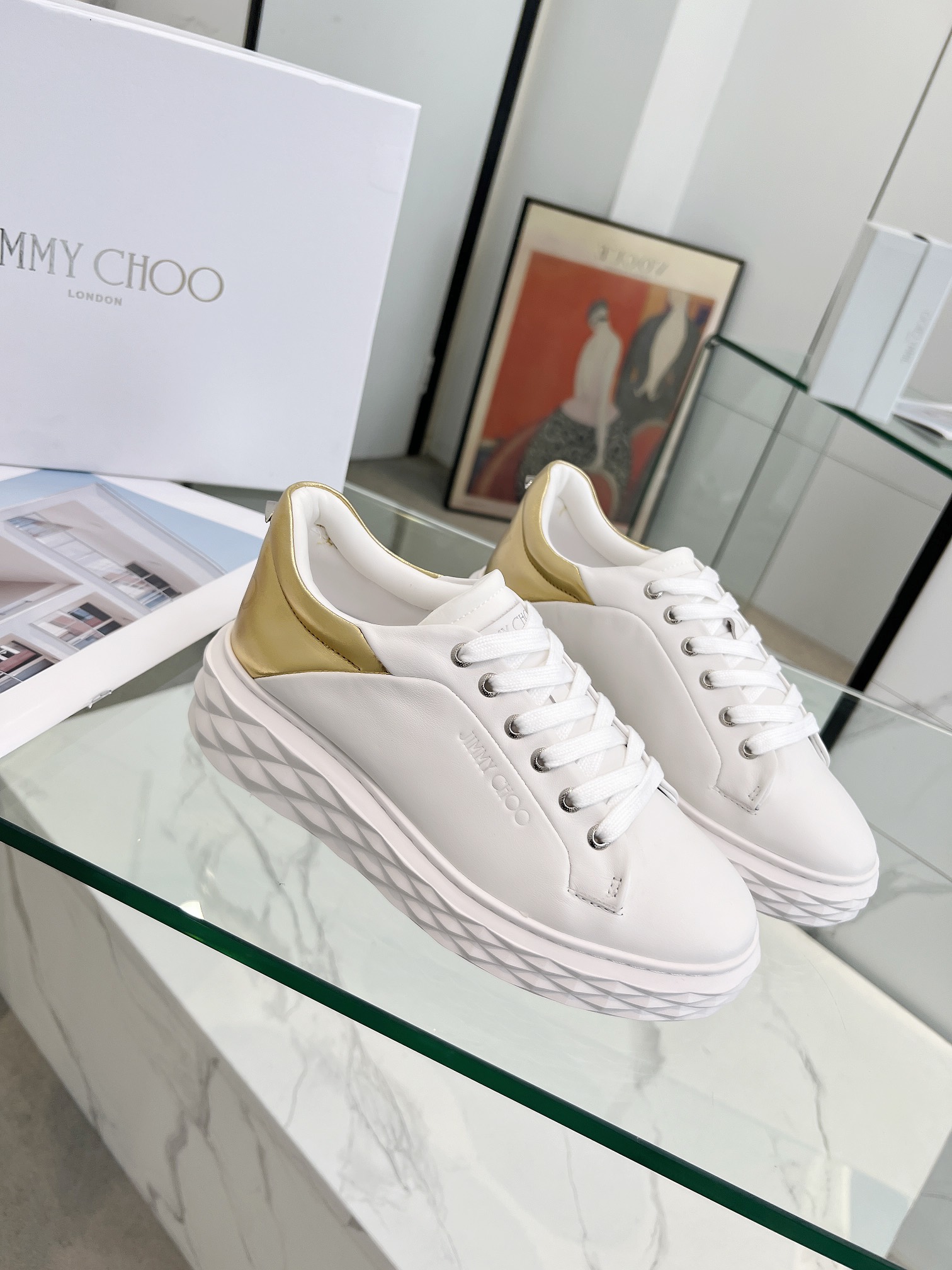 Jimmy Choo Diamond Sneakers White Gold