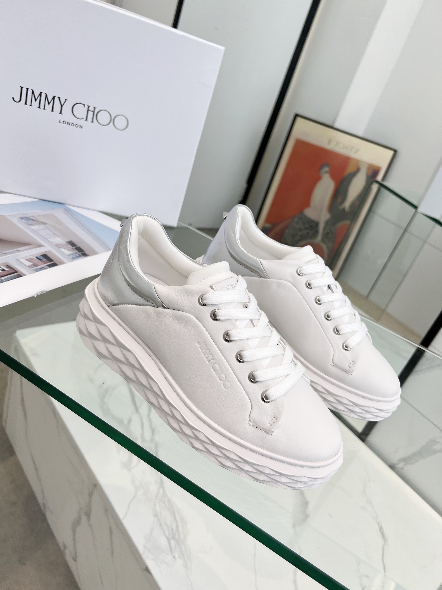 Jimmy Choo Diamond Sneakers White/Silver