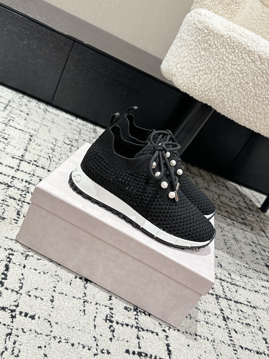 Jimmy Choo Pearl Knit Sock Sneakers Black