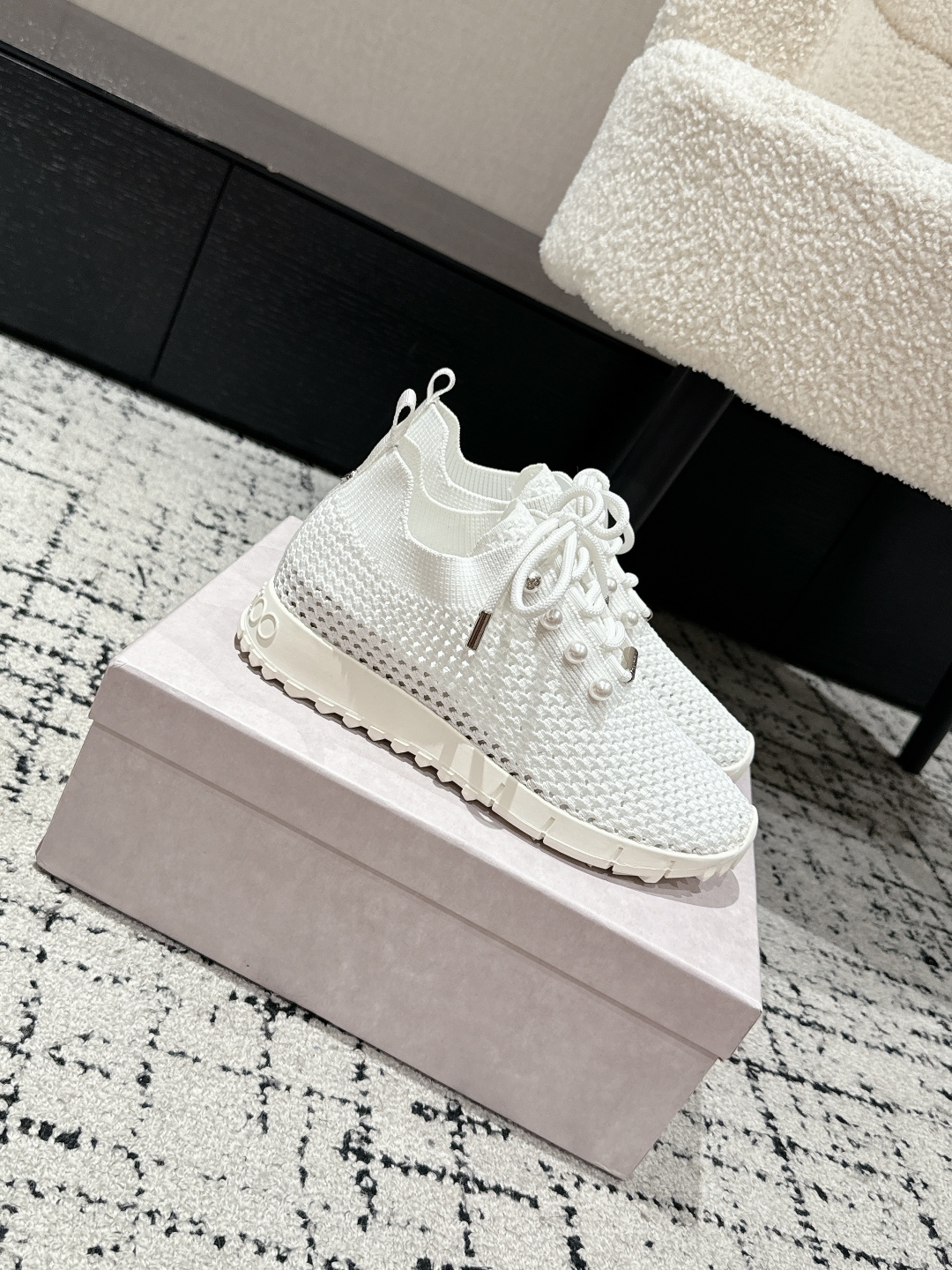 Jimmy Choo Pearl Knit Sock Sneakers White