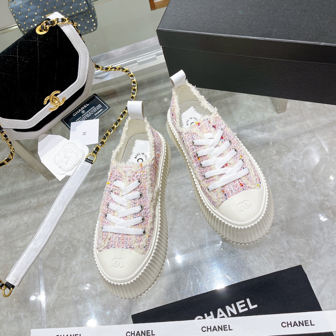 Chanel Tweed Platform Sneakers Multicolor