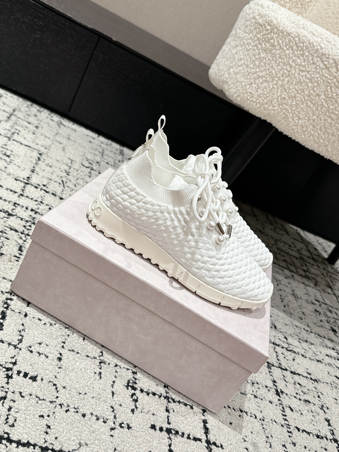 Jimmy Choo Knit Sock Sneakers White