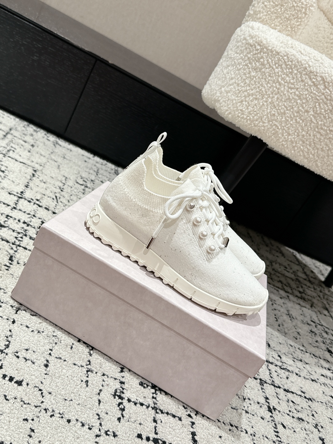 Jimmy Choo Pearl Knit Sock Sneakers White