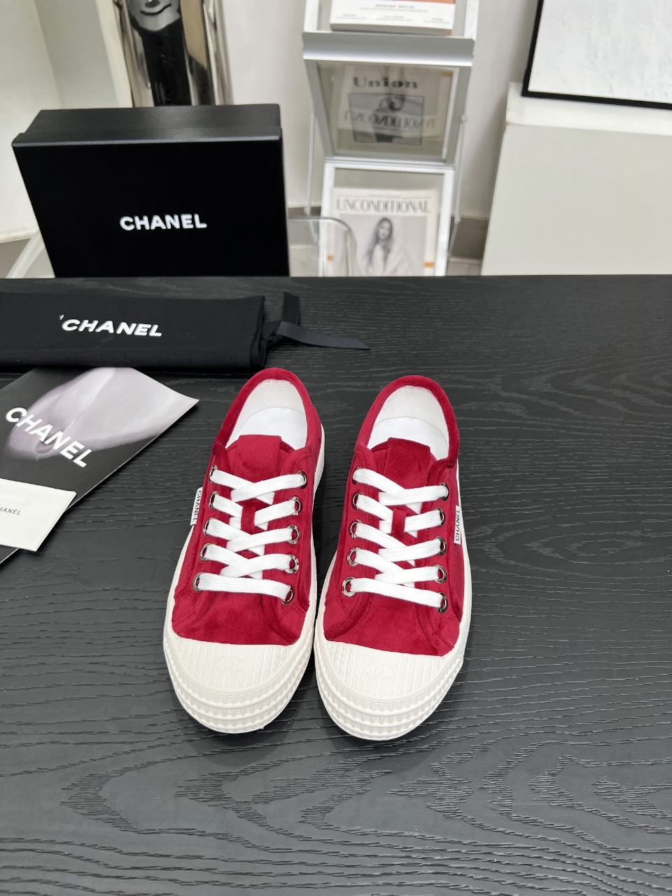 Chanel Vintage Coco Suede Sneakers Red