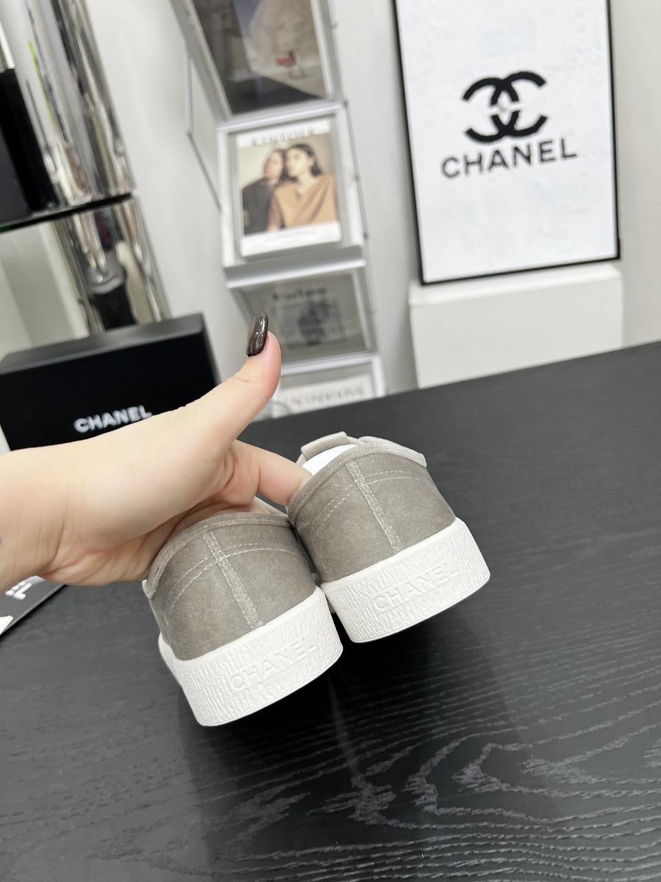 Chanel Vintage Coco Low-Top Sneakers Gray