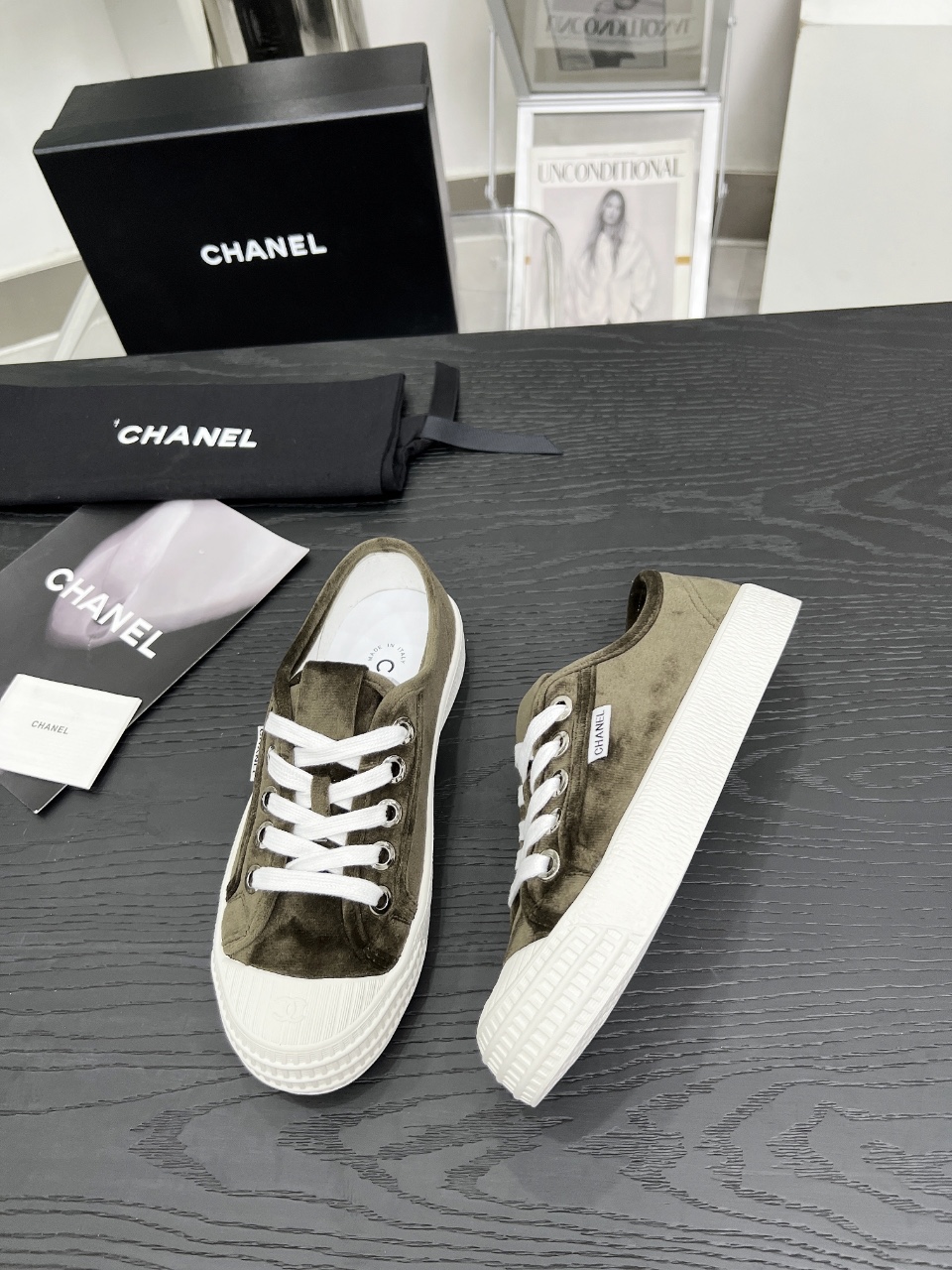 Chanel Vintage Canvas Sneakers Olive