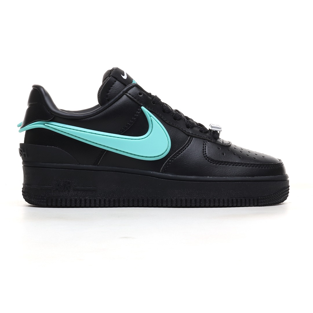 Nike x AMBUSH Air Force 1 Low Leather Sneakers Black/Aqua
