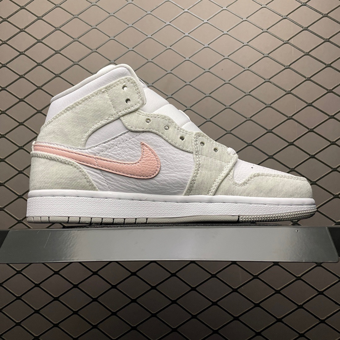 Jordan Air Jordan 1 Mid Canvas Sneakers White Grey Pink