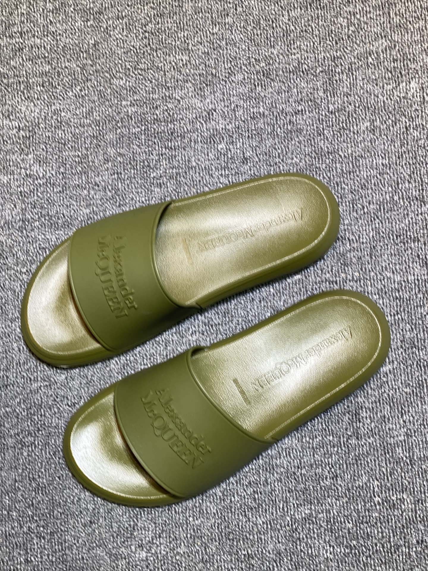Alexander McQueen Logo Slide Sandals Olive Green
