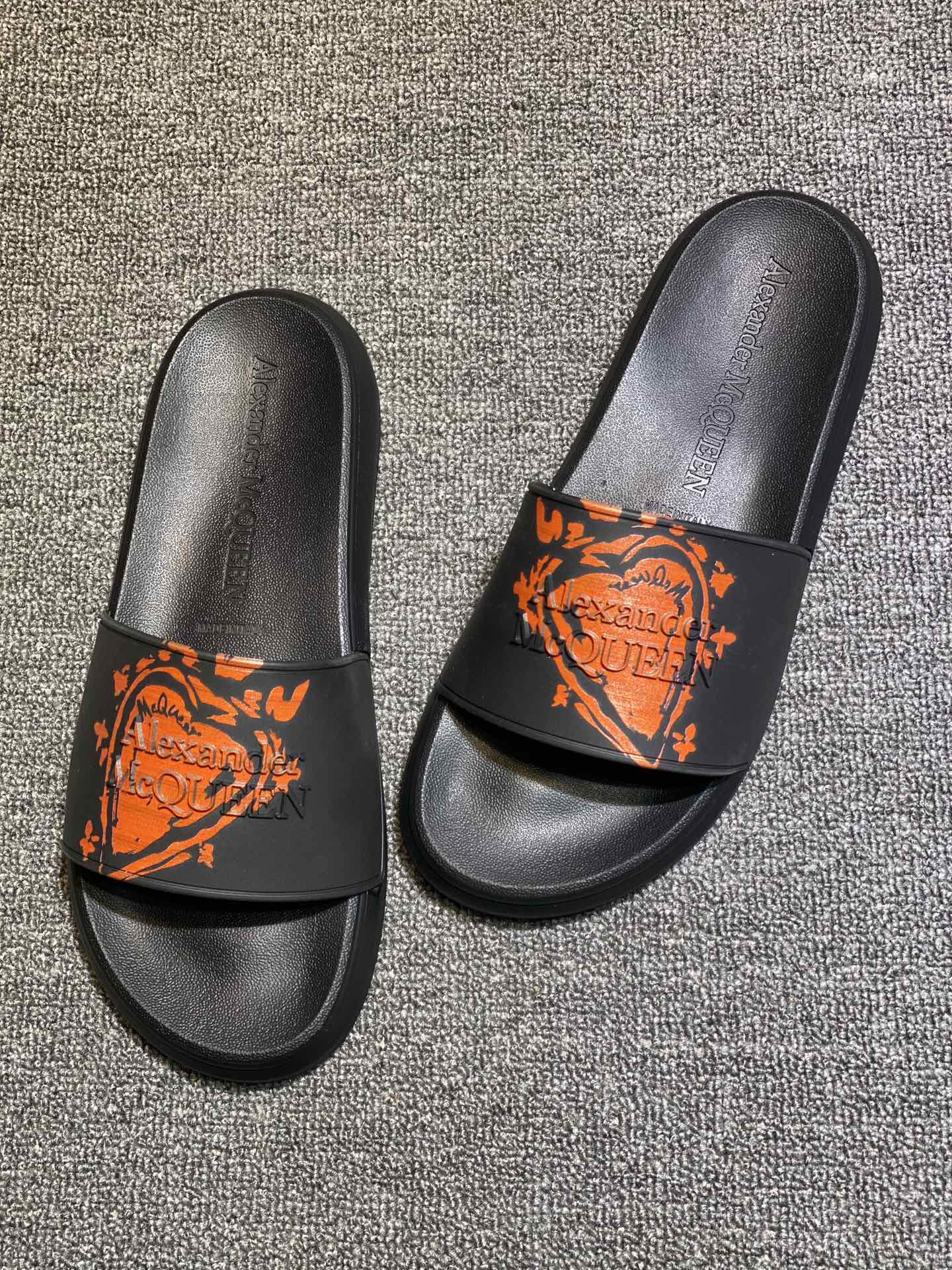 Alexander McQueen Graffiti Slide Sandals Black/Orange