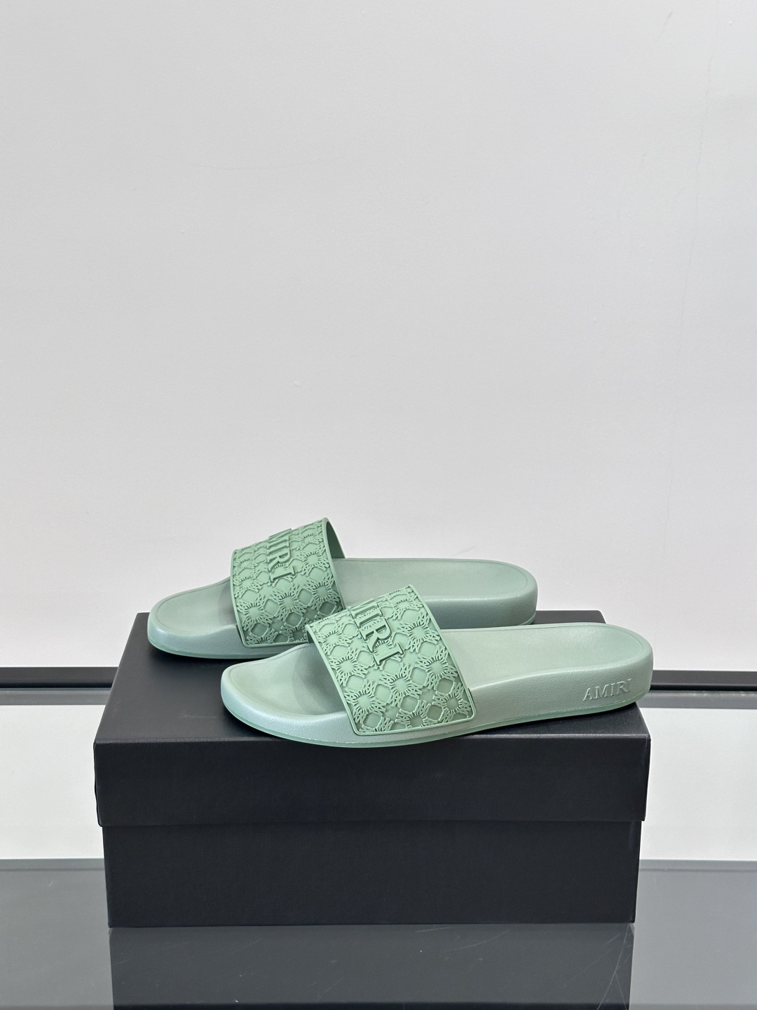 Amiri Logo Slide Sandals Mint Green