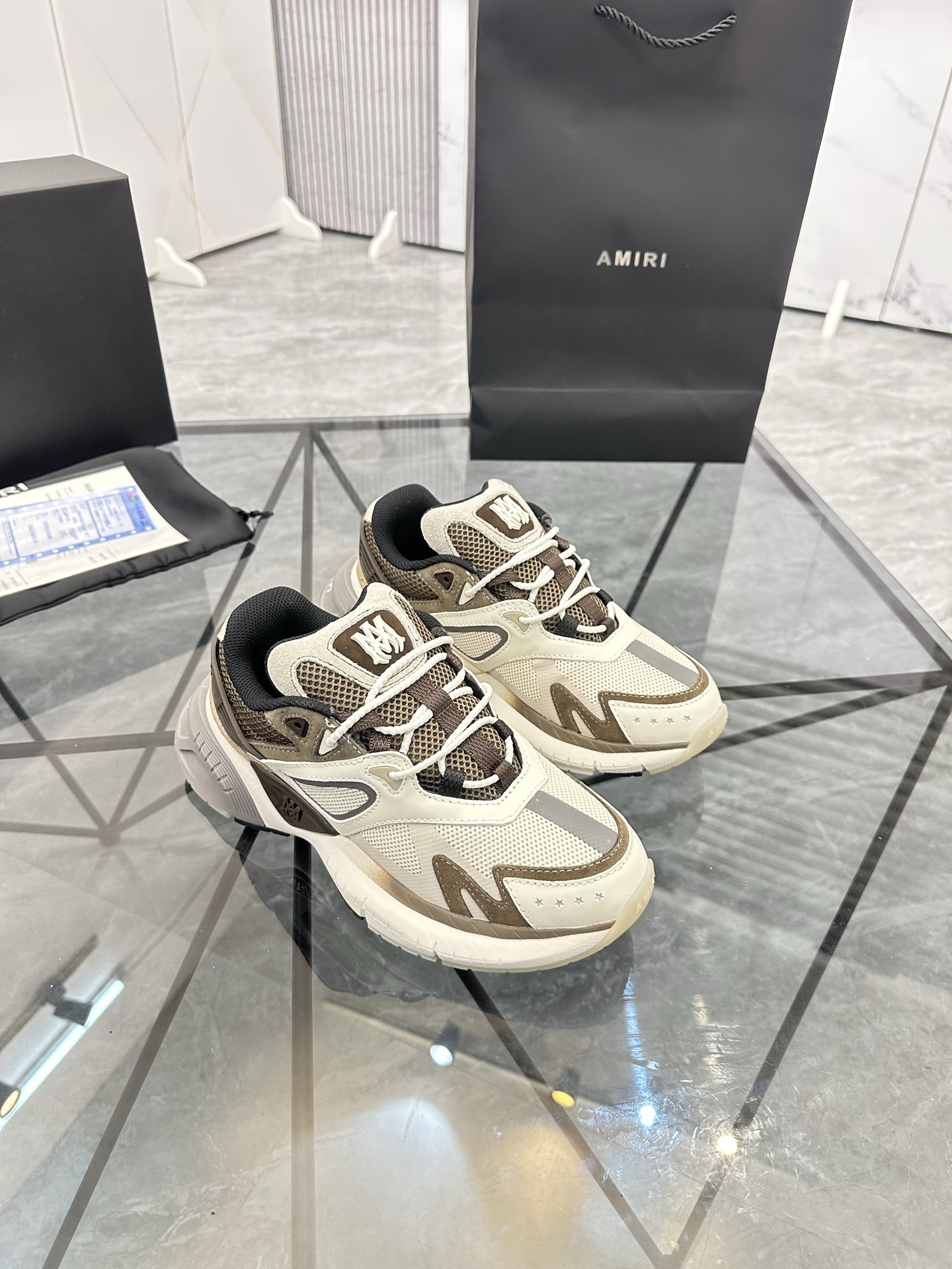 AMIRI Low-Top Leather Mesh Sneakers Multi-Color