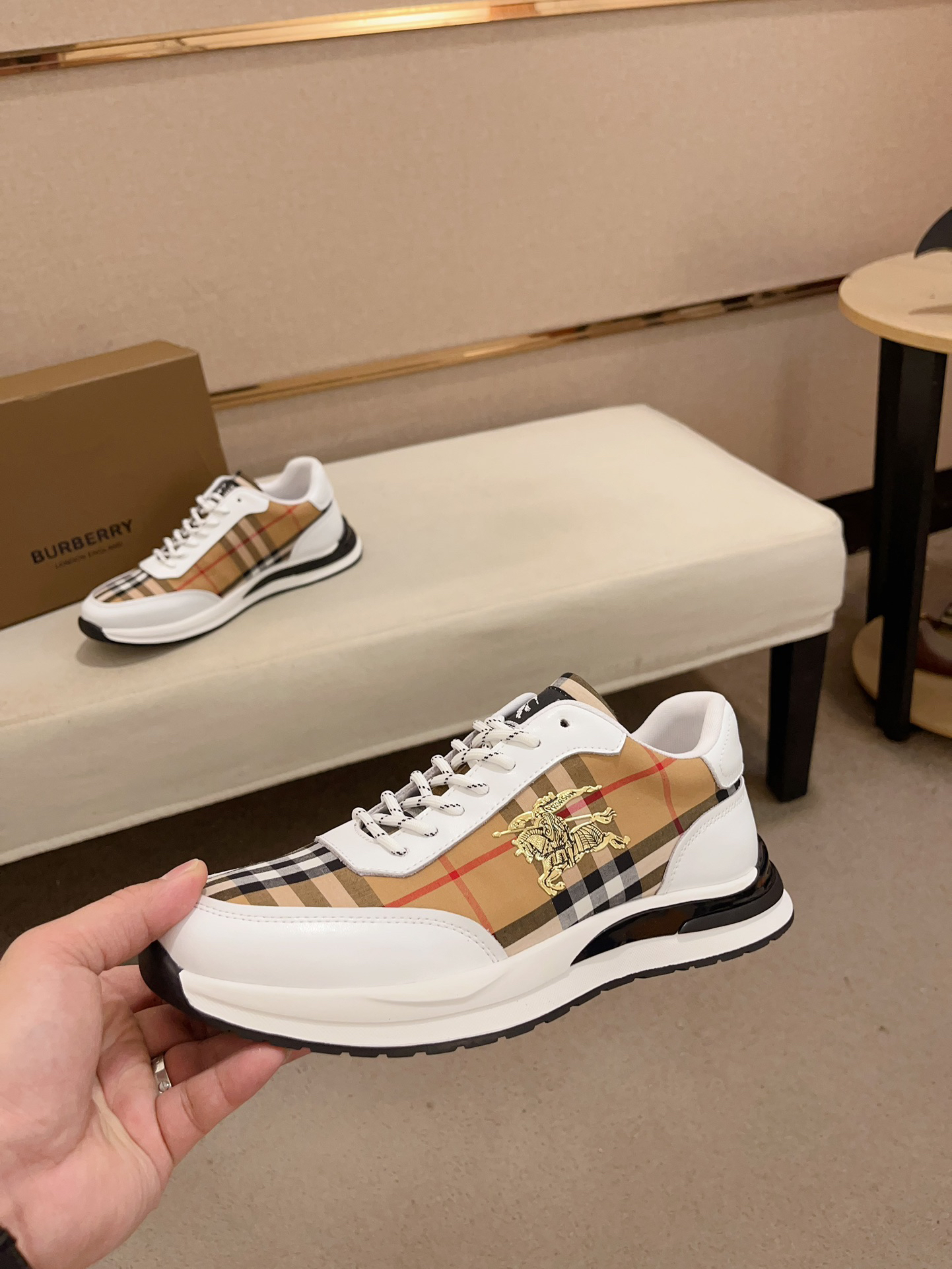 Burberry Vintage Check Leather Sneakers - Beige