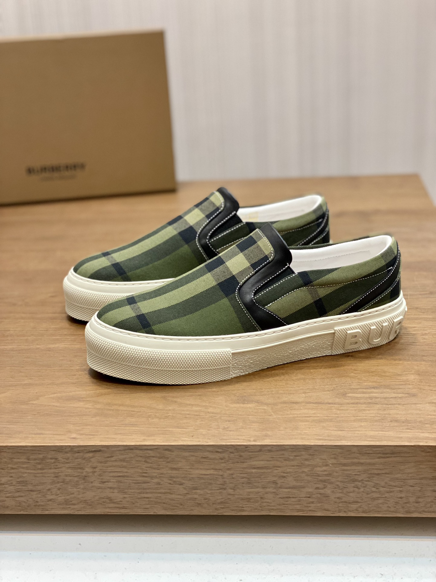 Burberry Check Slip-On Sneakers Olive