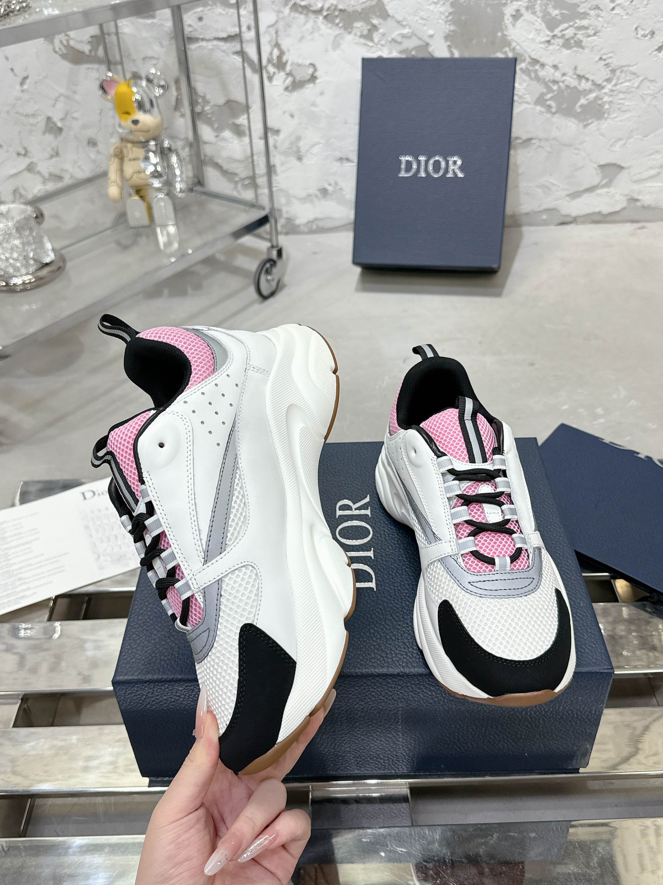 Dior B22 Mesh Sneakers White Pink