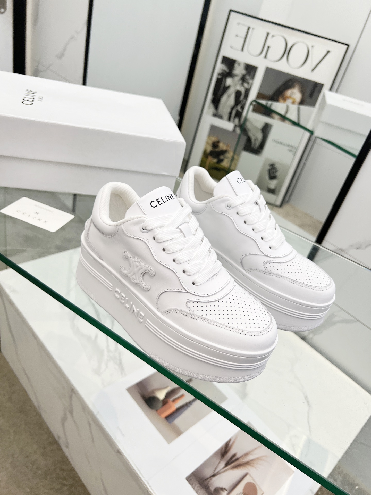 CELINE Triomphe Wedge Platform Sneakers White