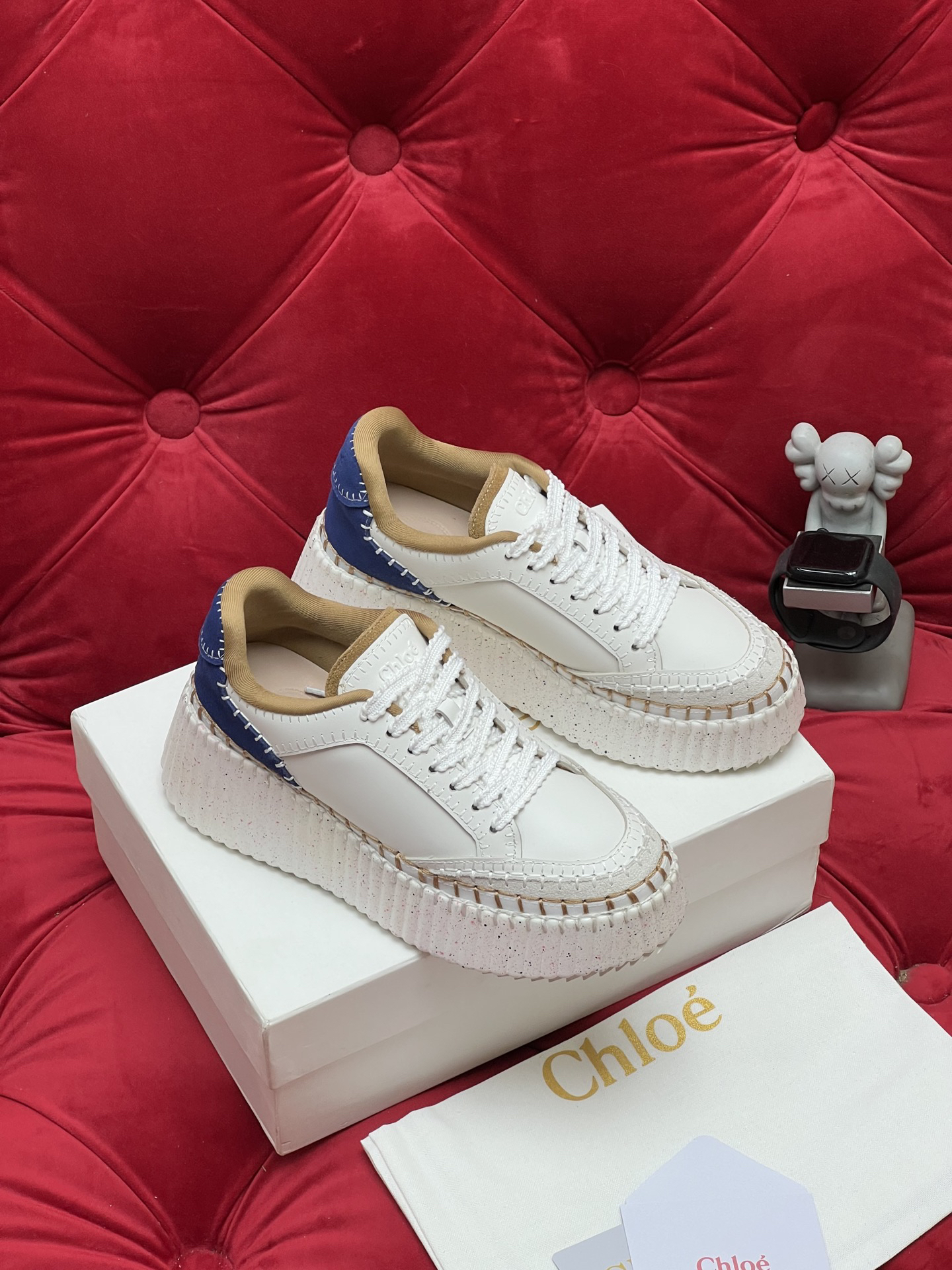 Chloe Platform Casual Sneakers White Blue