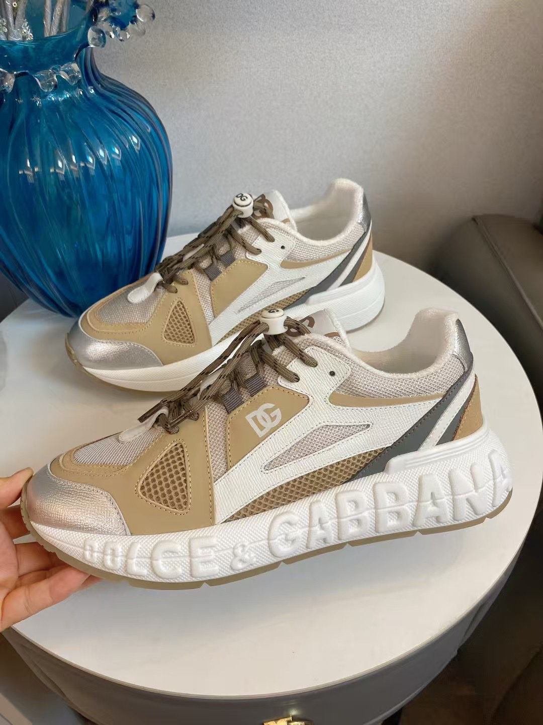 D&G Leather Mesh Sneakers Khaki