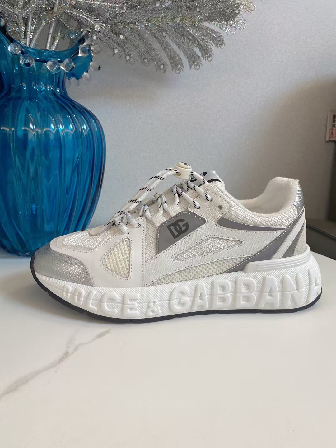 Dolce & Gabbana Leather Mesh Sneakers White/Silver