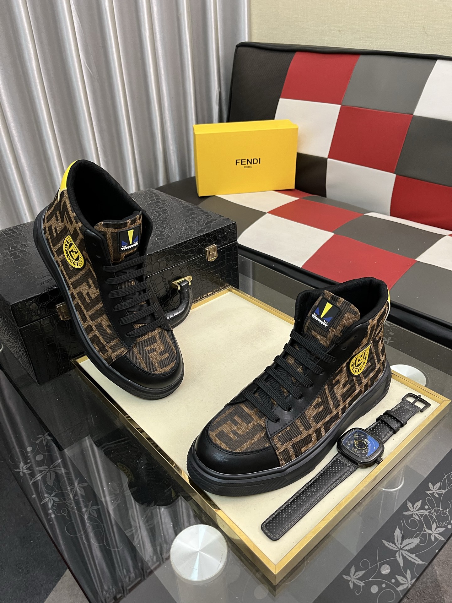 Fendi FF High-Top Sneakers Brown