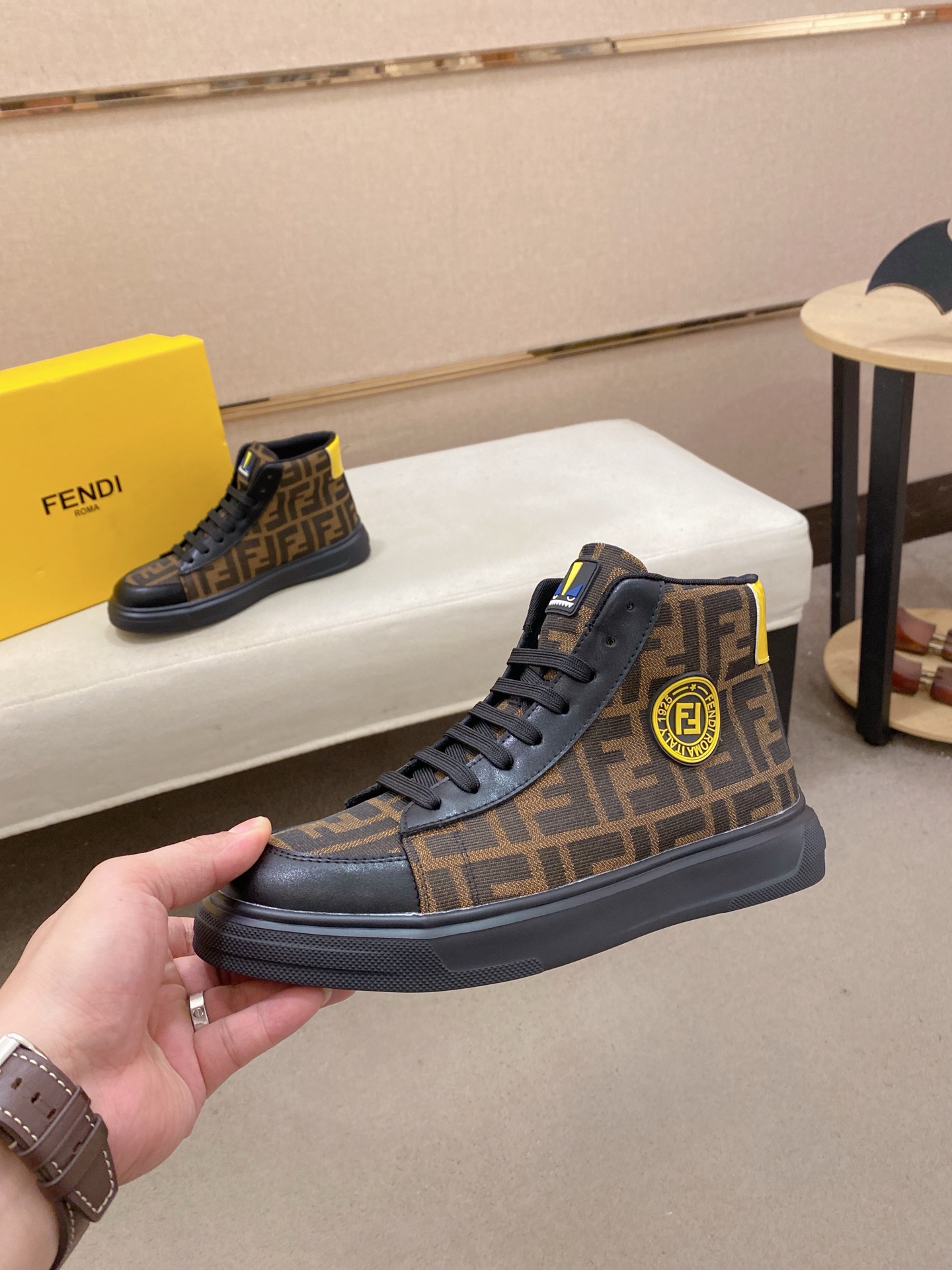 Fendi FF High-Top Sneakers Brown