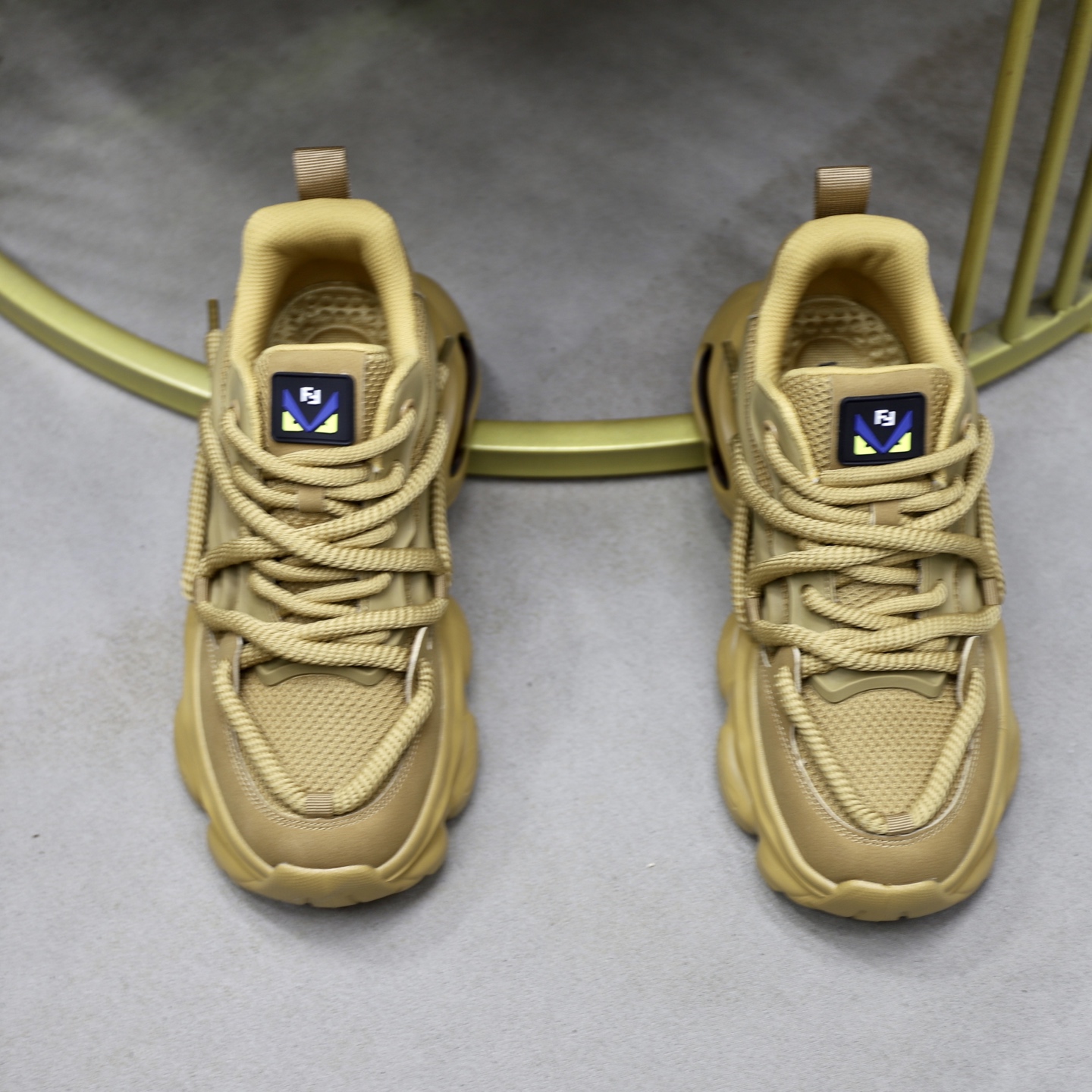 Fendi Breathable Mesh Chunky Sneakers Khaki