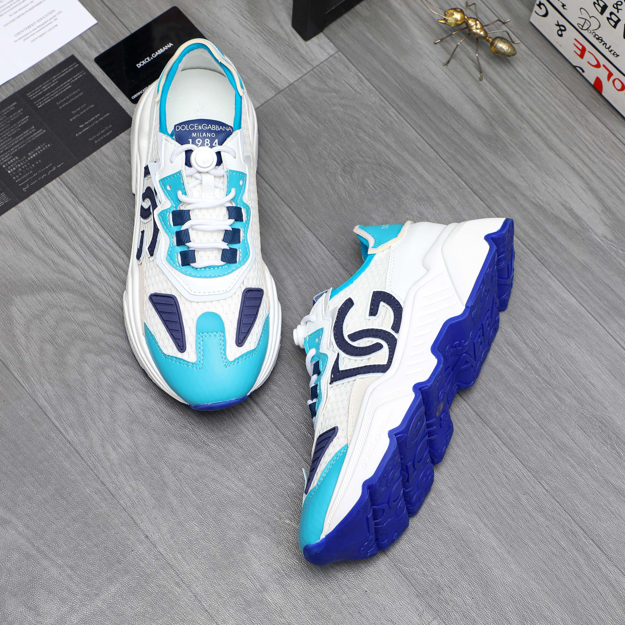 Dolce & Gabbana Mesh Leather Sneakers Blue