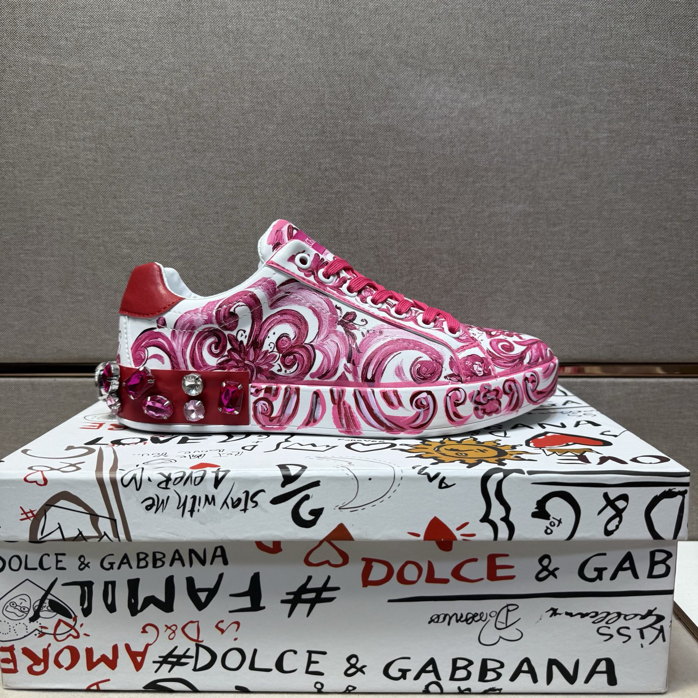 Dolce & Gabbana Baroque Low Sneakers Pink/White