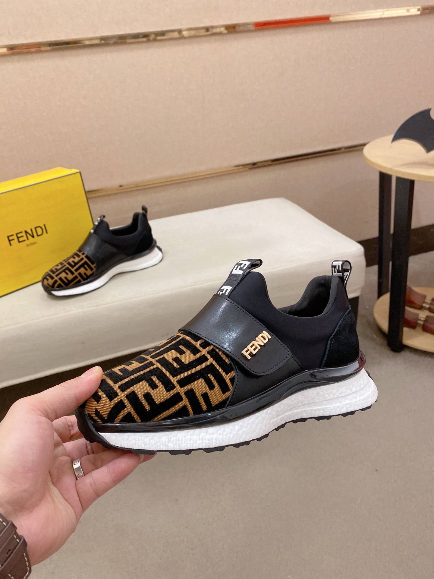 Fendi FF Knit Slip-On Sneaker Brown