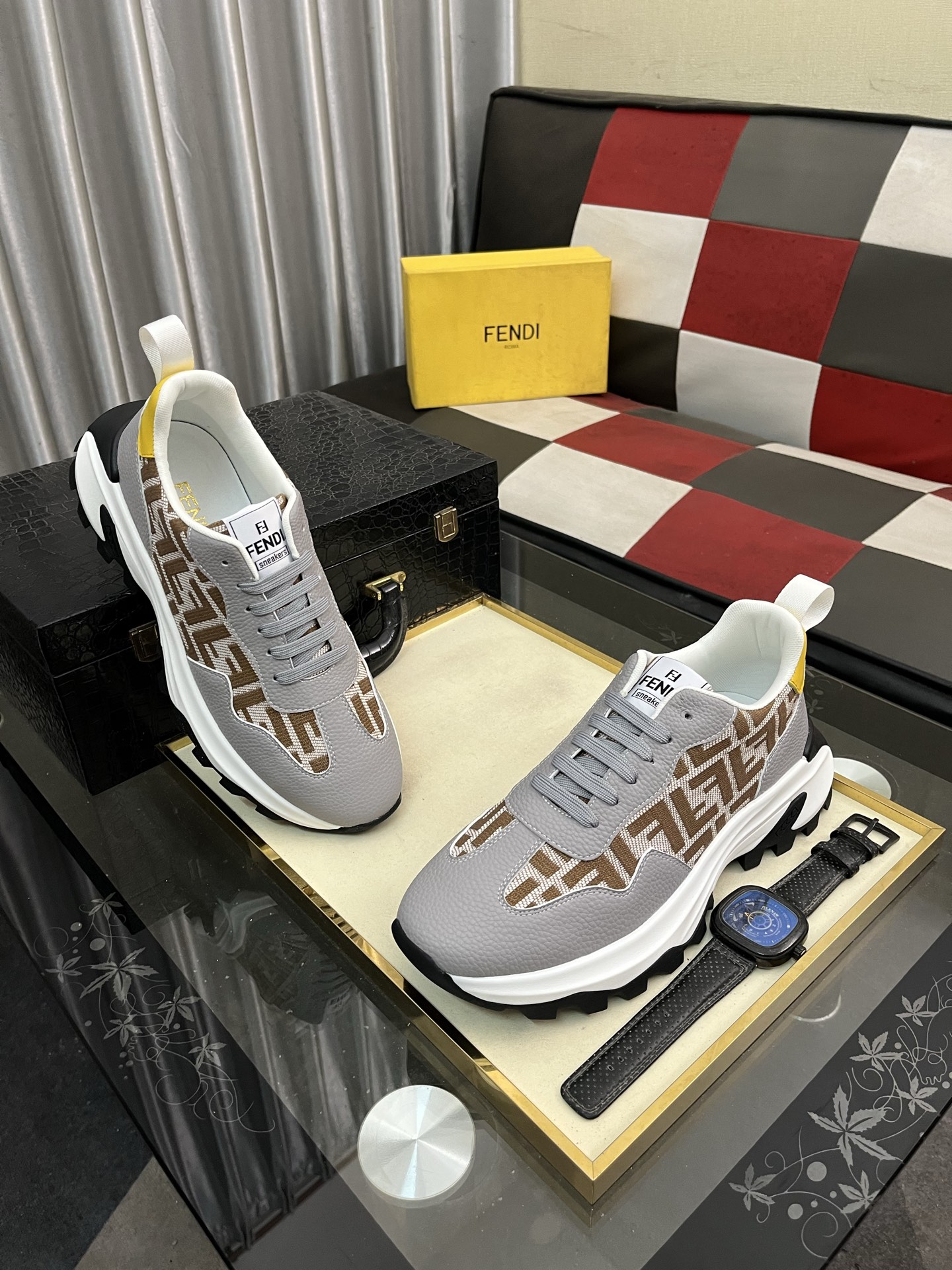 Fendi FF Knit Chunky Sneakers Gray