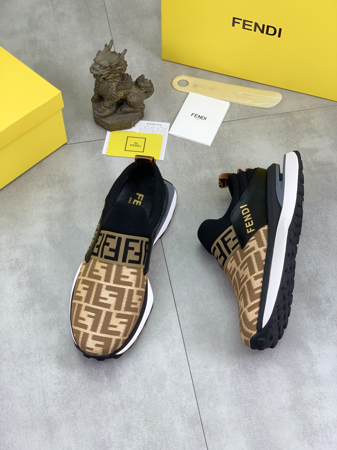 Fendi FF Logo Slip-On Driving Sneakers Brown