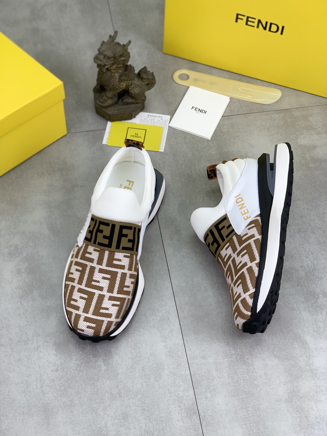 Fendi FF Slip-On Driver Sneakers Brown