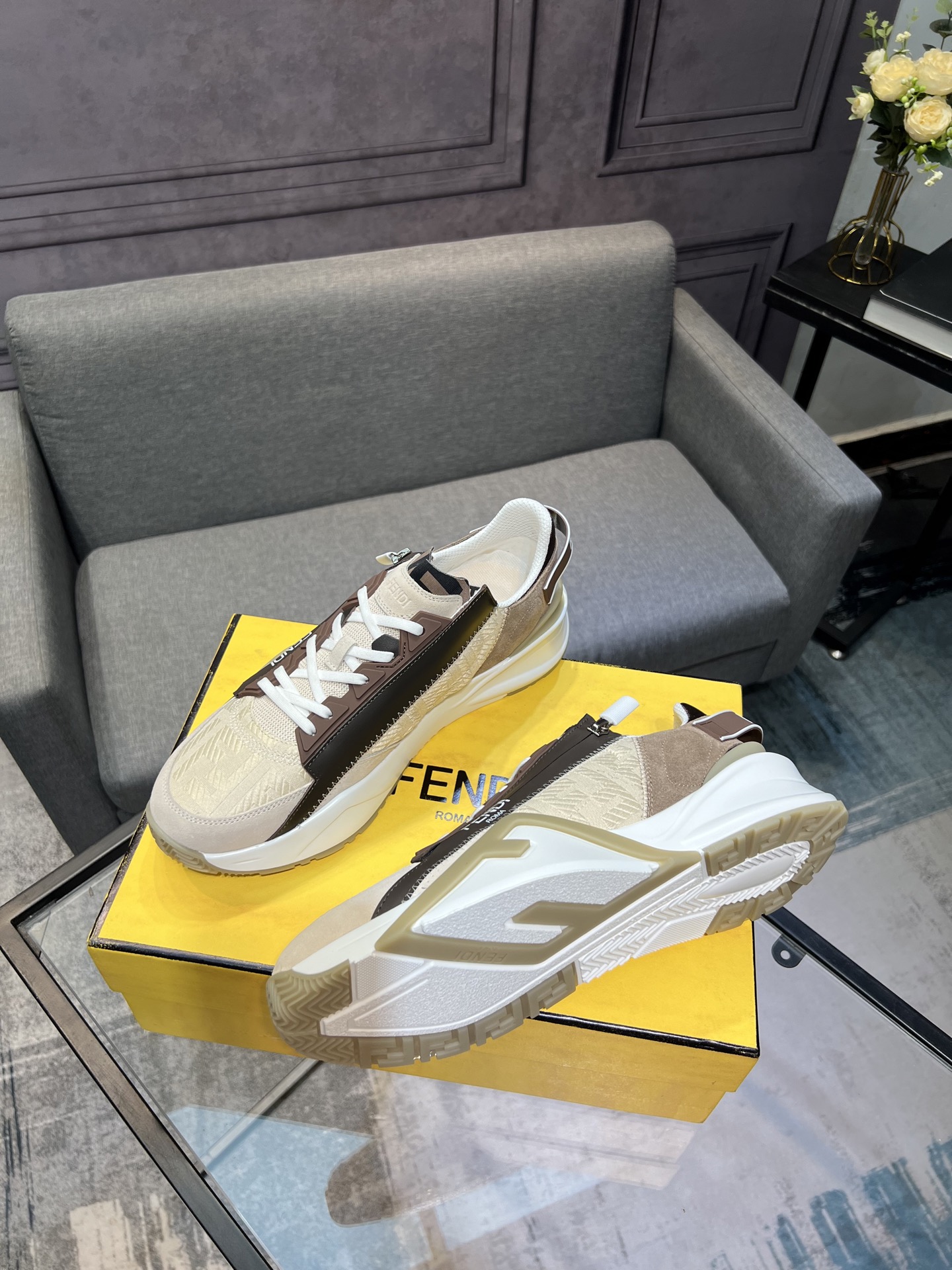 Fendi Flow Low-Top Sneakers Beige