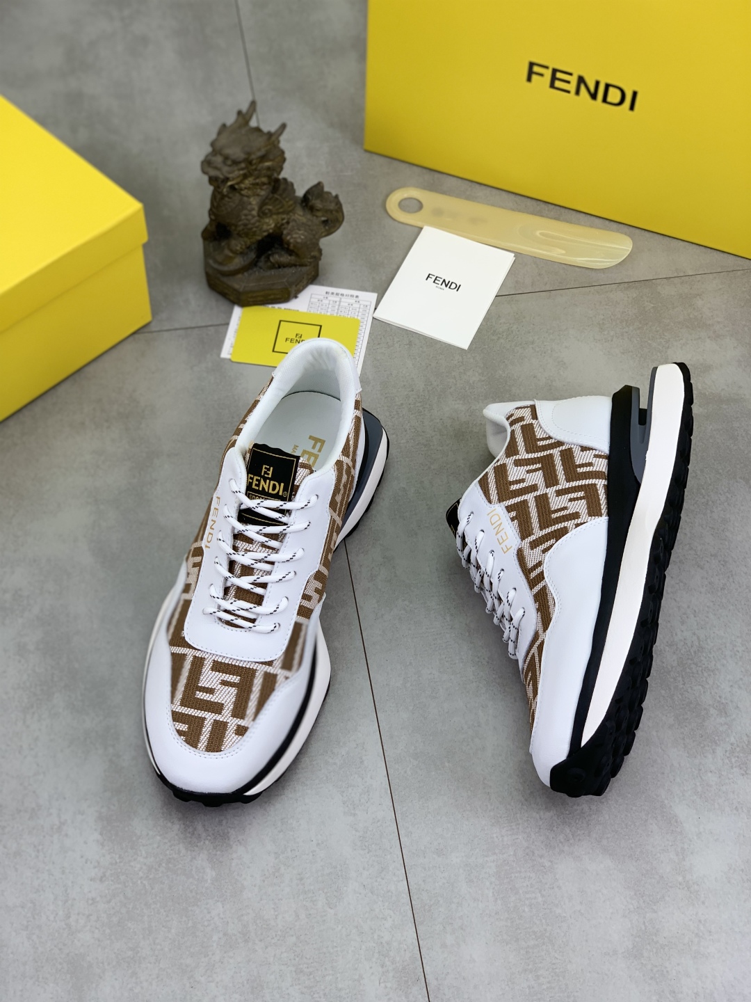 Fendi FF Logo Driving Sneakers White/Brown