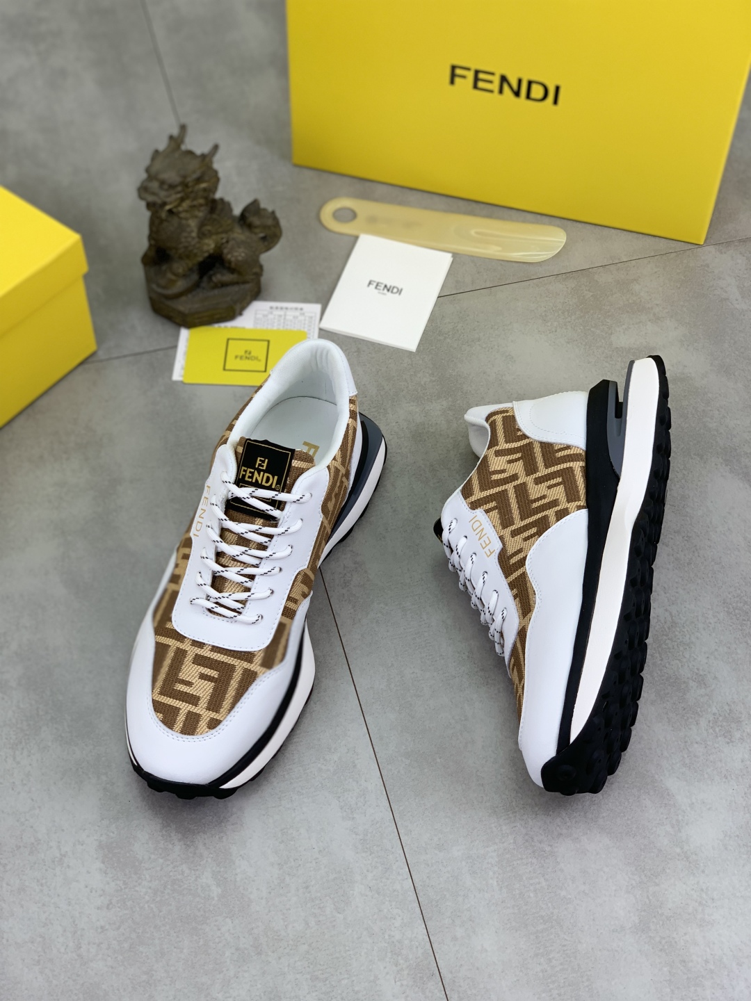 Fendi Monogram Leather Sneakers Brown