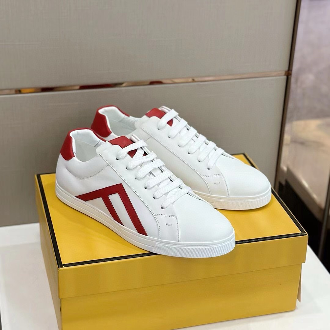 Fendi Leather Low-Top Sneakers White Red