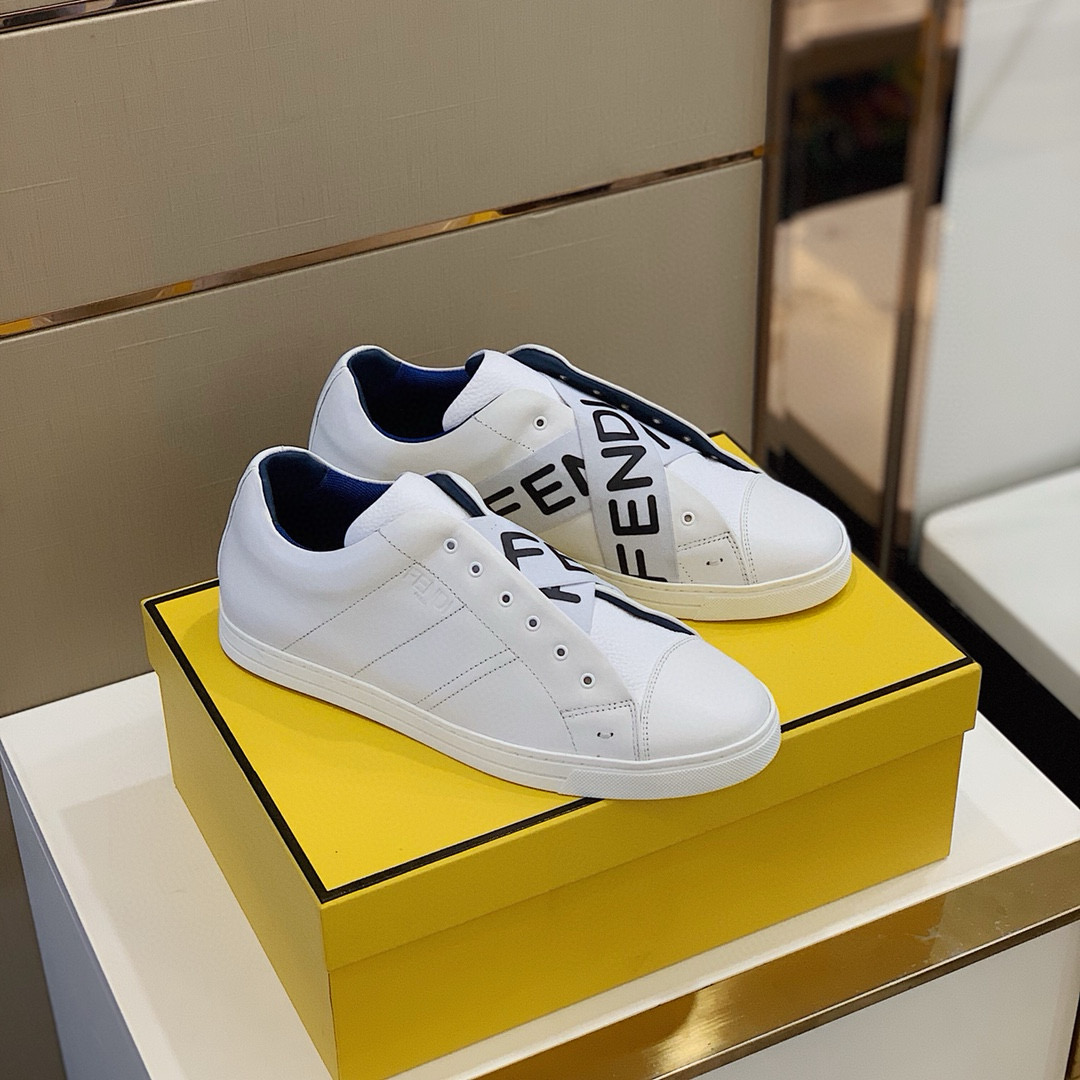 Fendi Leather Slip-On Sneakers White